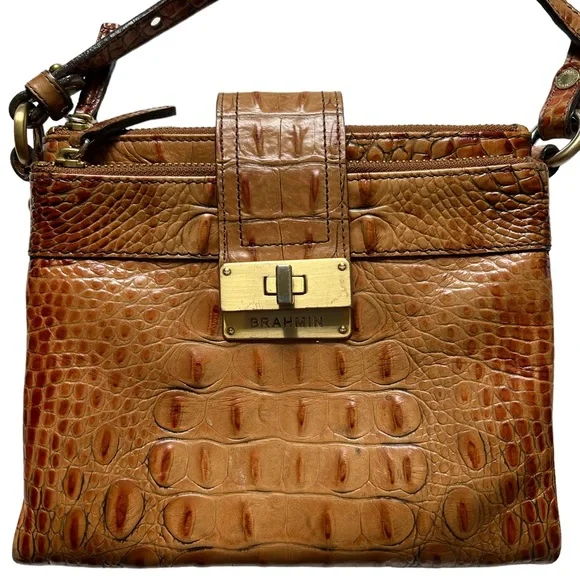 SOLD Brahmin Mojito Melbourne Croc Embossed Genuine Leather Crossbody Bag - Picture 2 of 9